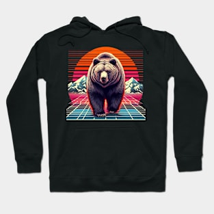 Bear Retro Vintage 80s Style Grizzly Brown Bear Hoodie